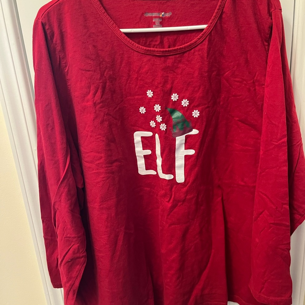 Red Holiday 'ELF' Graphic Long Sleeve Tee